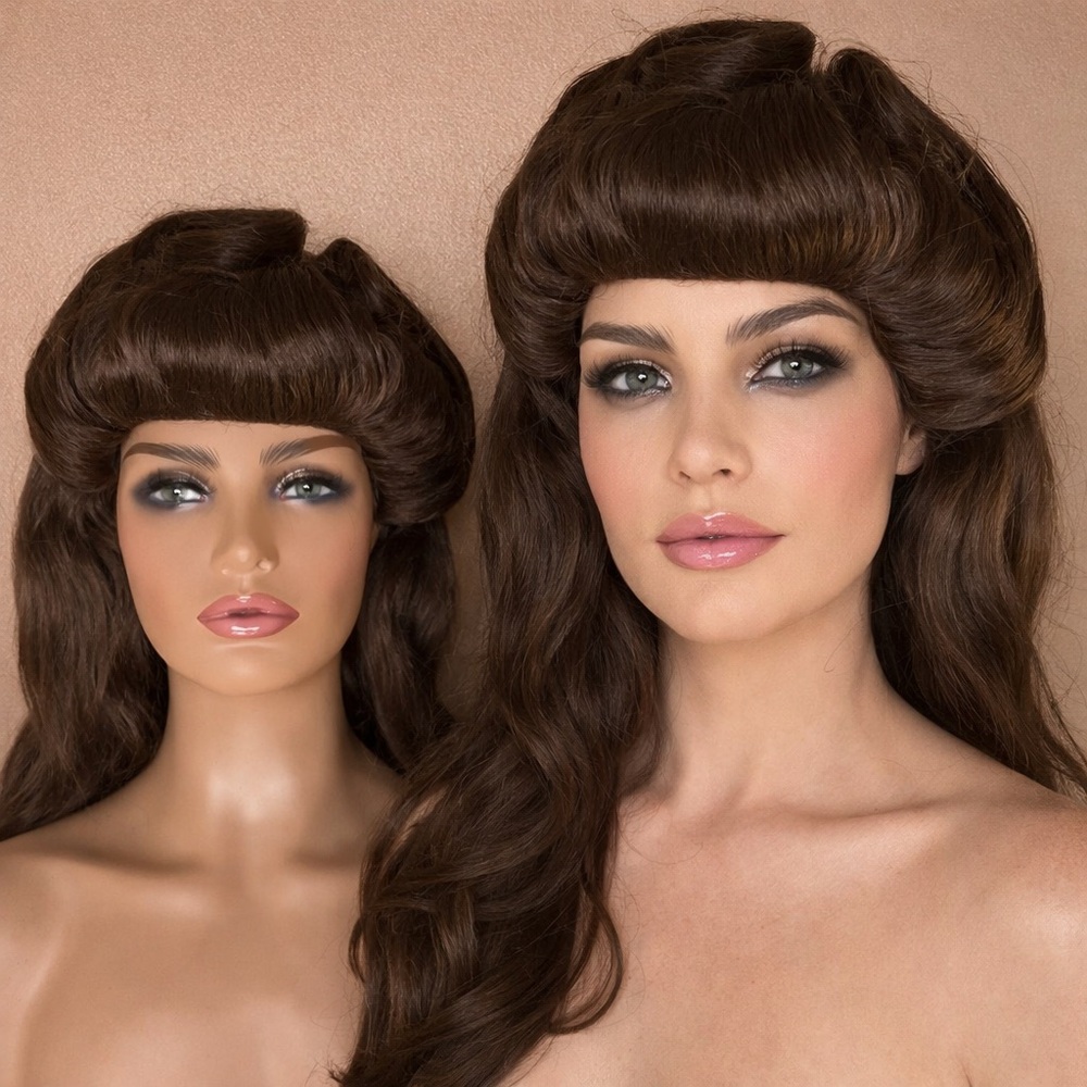 40’s Pinup Girl Wig Brown Vintage Retro Glam Costume Adult One Size